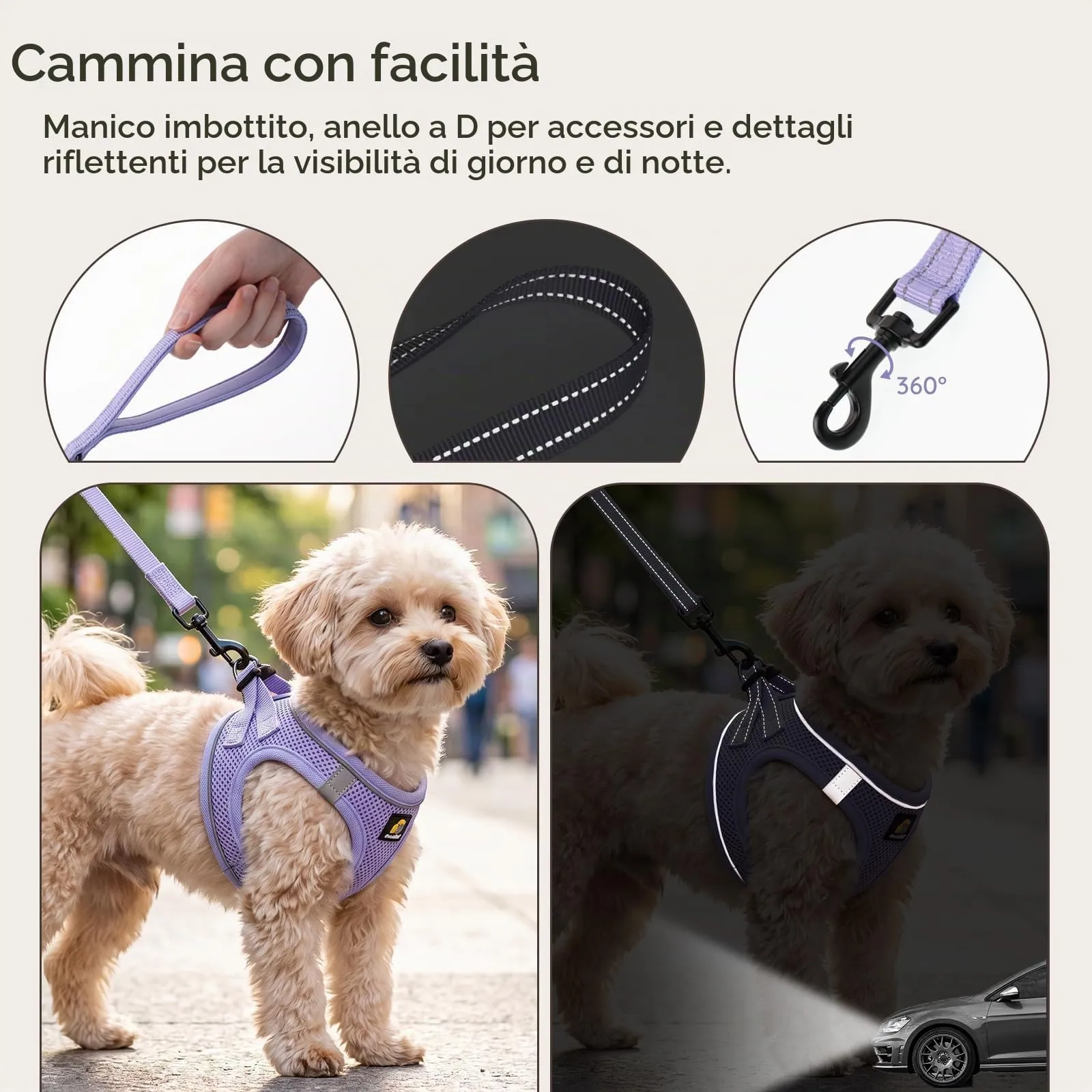 BELLA & PAL Pettorina Cane Taglia Piccola, Pettorine per Cuccioli con Guinzaglio, Step In Riflettente in Air Mesh Morbida e Traspirante, Imbracatura per Cani Poccoli, Viola, S - immagine 7