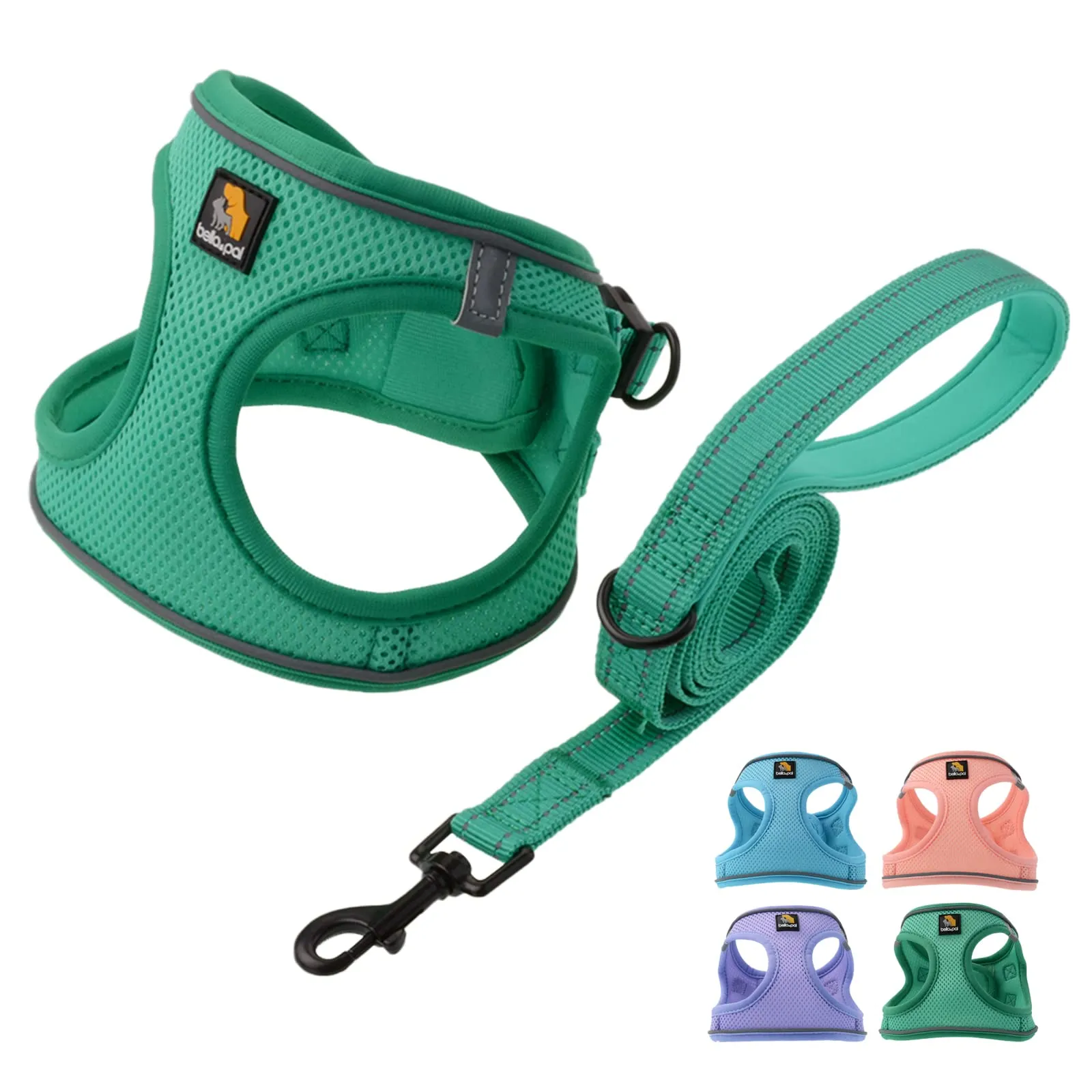 BELLA & PAL Pettorina Cane Taglia Piccola, Pettorine per Cuccioli con Guinzaglio, Step In Riflettente in Air Mesh Morbida e Traspirante, Imbracatura per Cani Poccoli, Verde, S - immagine 1