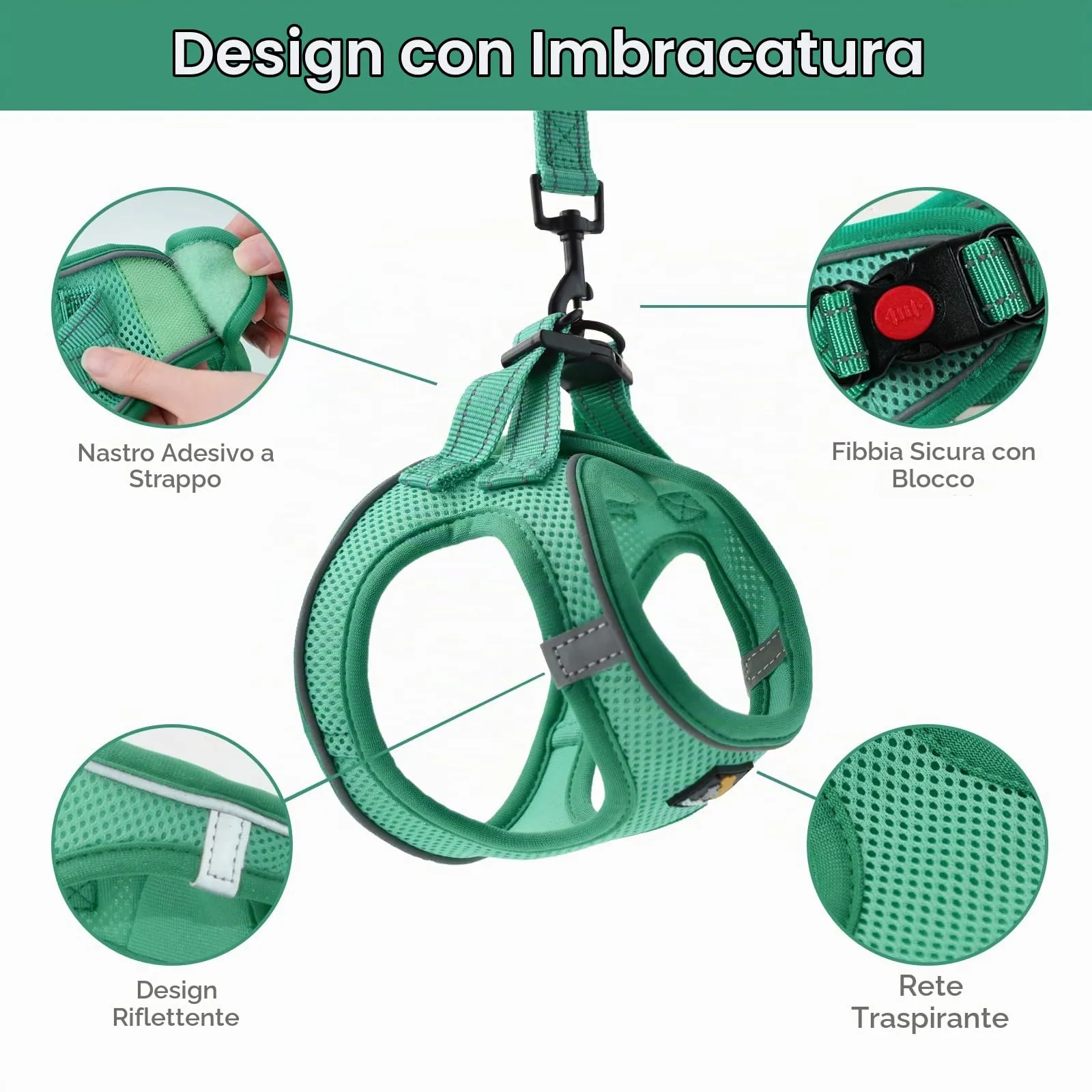BELLA & PAL Pettorina Cane Taglia Piccola, Pettorine per Cuccioli con Guinzaglio, Step In Riflettente in Air Mesh Morbida e Traspirante, Imbracatura per Cani Poccoli, Verde, S - immagine 3