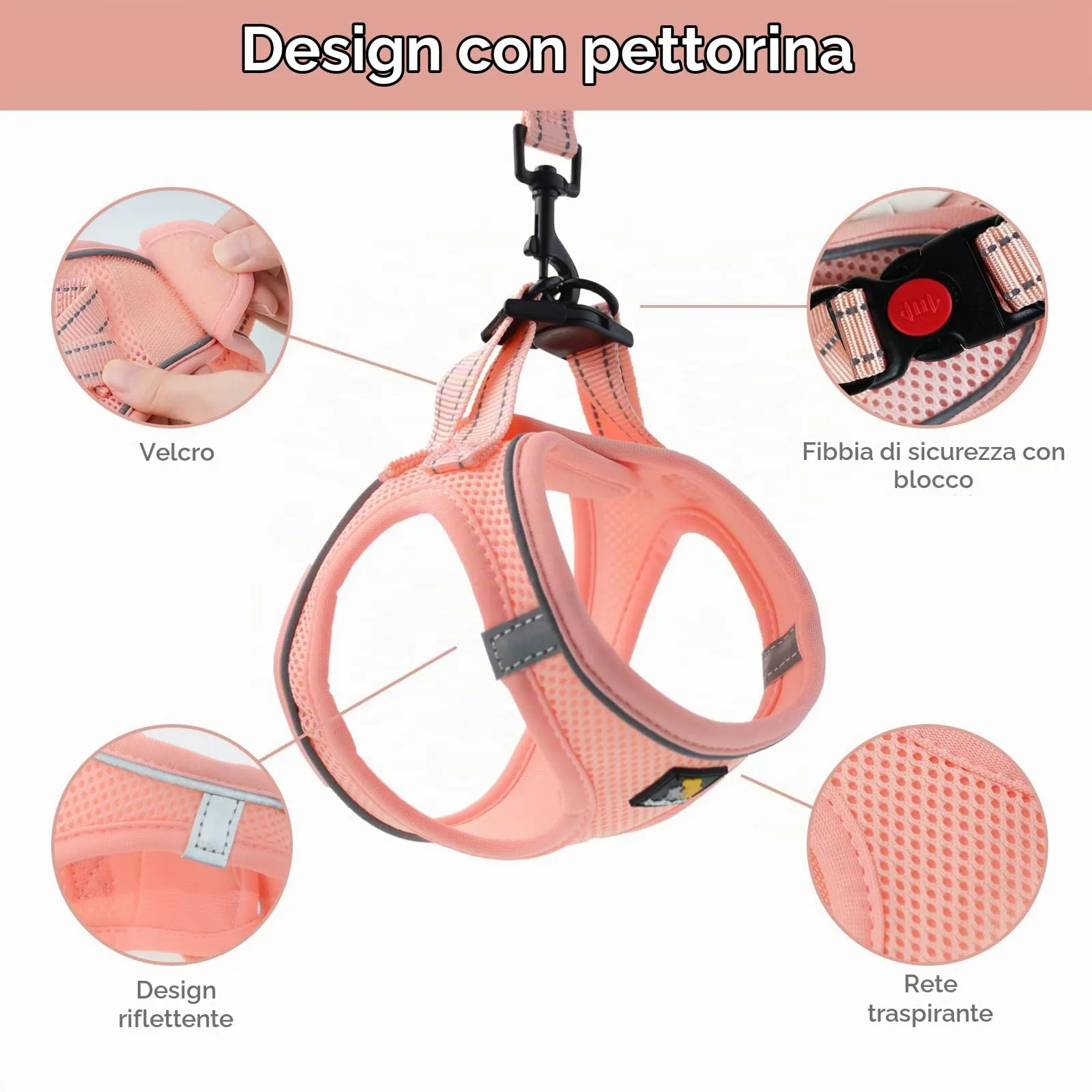 BELLA & PAL Pettorina Cane Taglia Piccola, Pettorine per Cuccioli con Guinzaglio, Step In Riflettente in Air Mesh Morbida e Traspirante, Imbracatura per Cani Poccoli, Rosa, XS - immagine 3