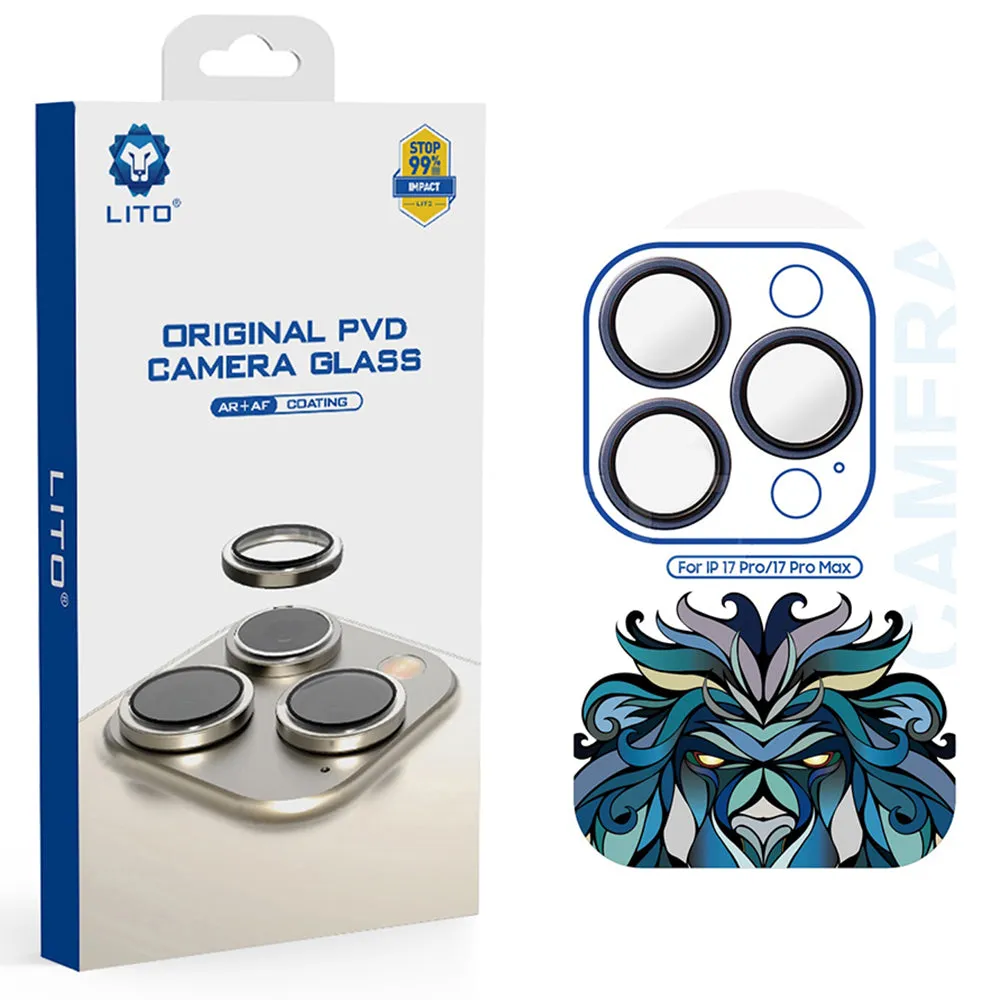 Pellicola protettiva Lito Titanium AR per fotocamera posteriore per Apple iPhone 17 Pro Max / 17 Pro, Vetro Temperato, Blu - immagine 1
