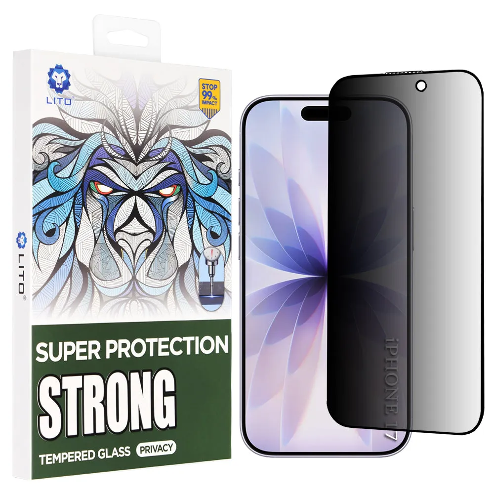 Pellicola Protettiva Schermo Privacy Lito D+ Max Strong per Apple iPhone 17 / 16 Pro, Vetro Temperato, Full Glue - immagine 1