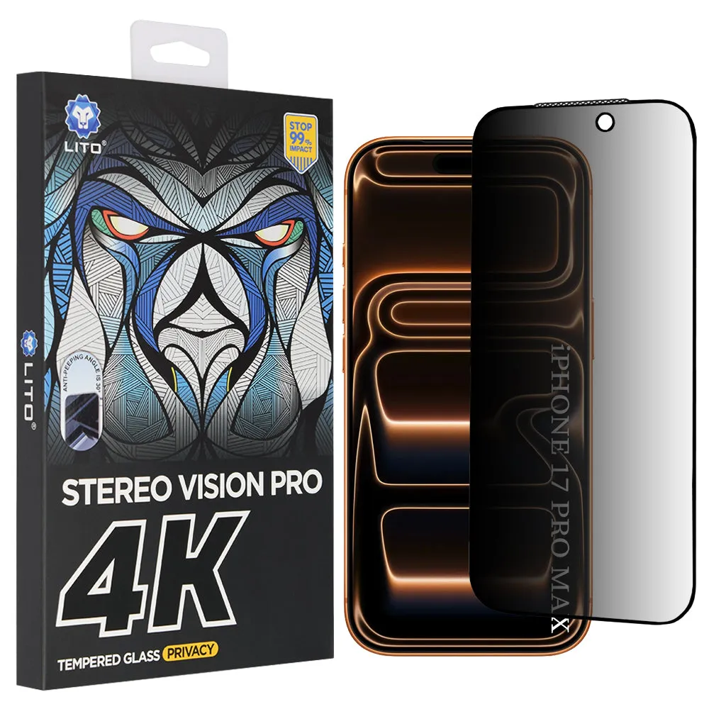Pellicola Protettiva Schermo Privacy Lito D+ Max 4K per Apple 17 Pro Max, Vetro Temperato, Full Glue - immagine 1