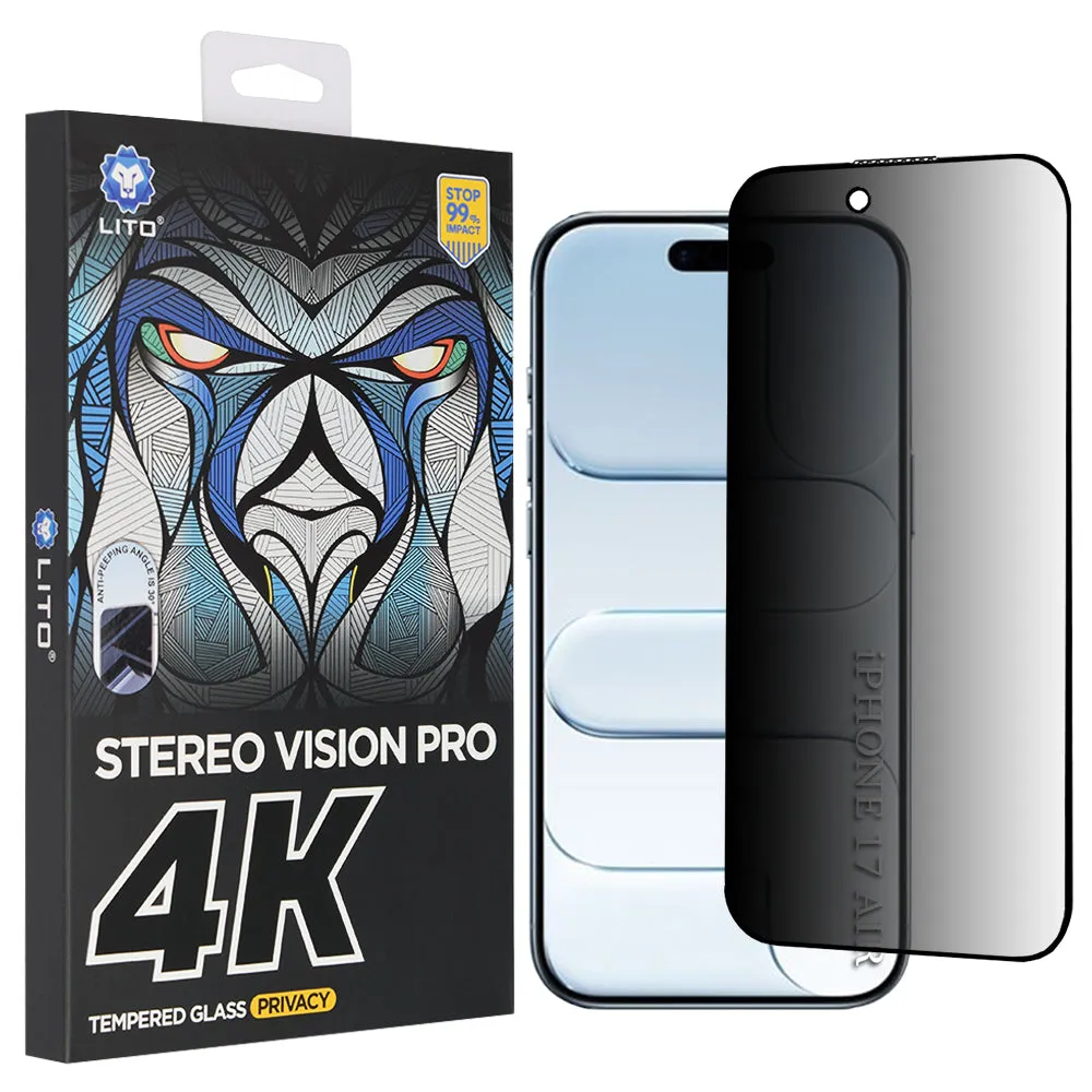 Pellicola Protettiva Schermo Privacy Lito D+ Max 4K per Apple iPhone 17 Air, Vetro Temperato, Full Glue - immagine 1