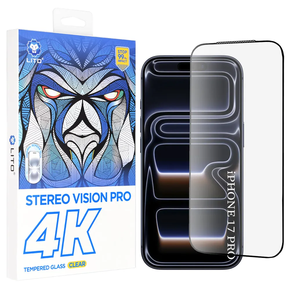 Pellicola protettiva per schermo Lito D+ Max 4K per Apple iPhone 18 Pro / 17 Pro, Vetro temperato, Full Glue, Nero - immagine 1