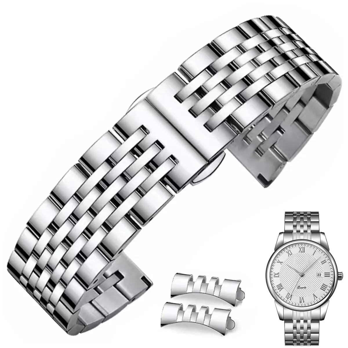 FOUUA Cinturino per Orologio in Acciaio Inossidabile con Estremità Dritta e Curva Cinturino per Orologio in Metallo Solido Premium 16mm 18mm 19mm 20mm 22mm per Uomo Donna - immagine 1