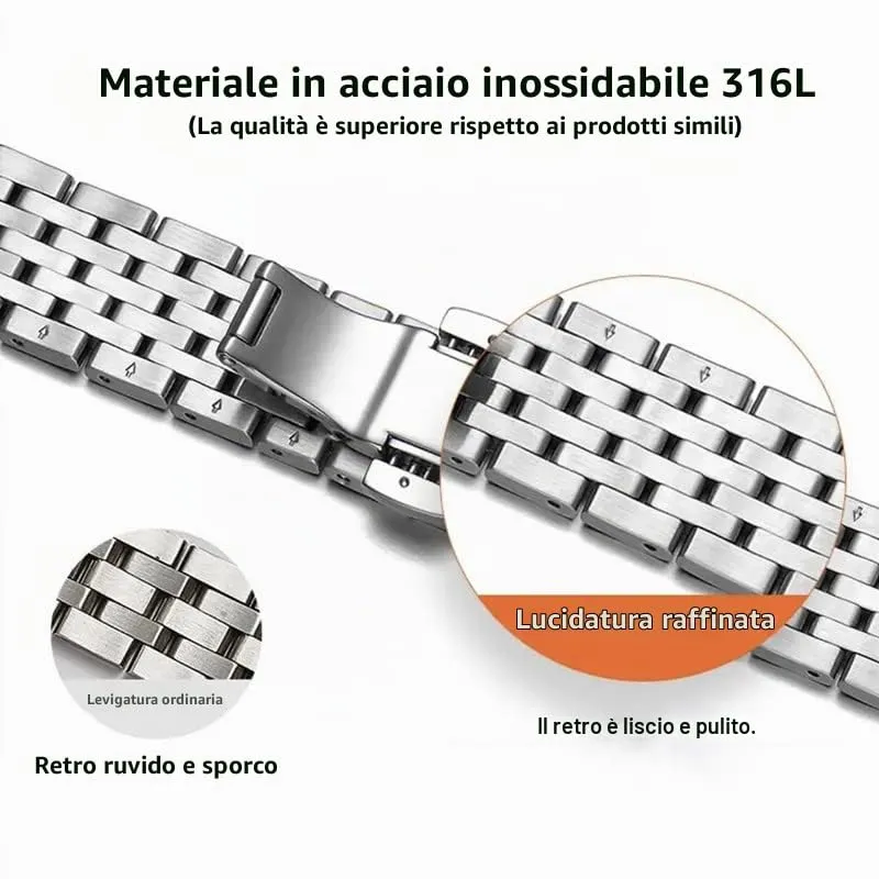 FOUUA Cinturino per Orologio in Acciaio Inossidabile con Estremità Dritta e Curva Cinturino per Orologio in Metallo Solido Premium 16mm 18mm 19mm 20mm 22mm per Uomo Donna - immagine 2