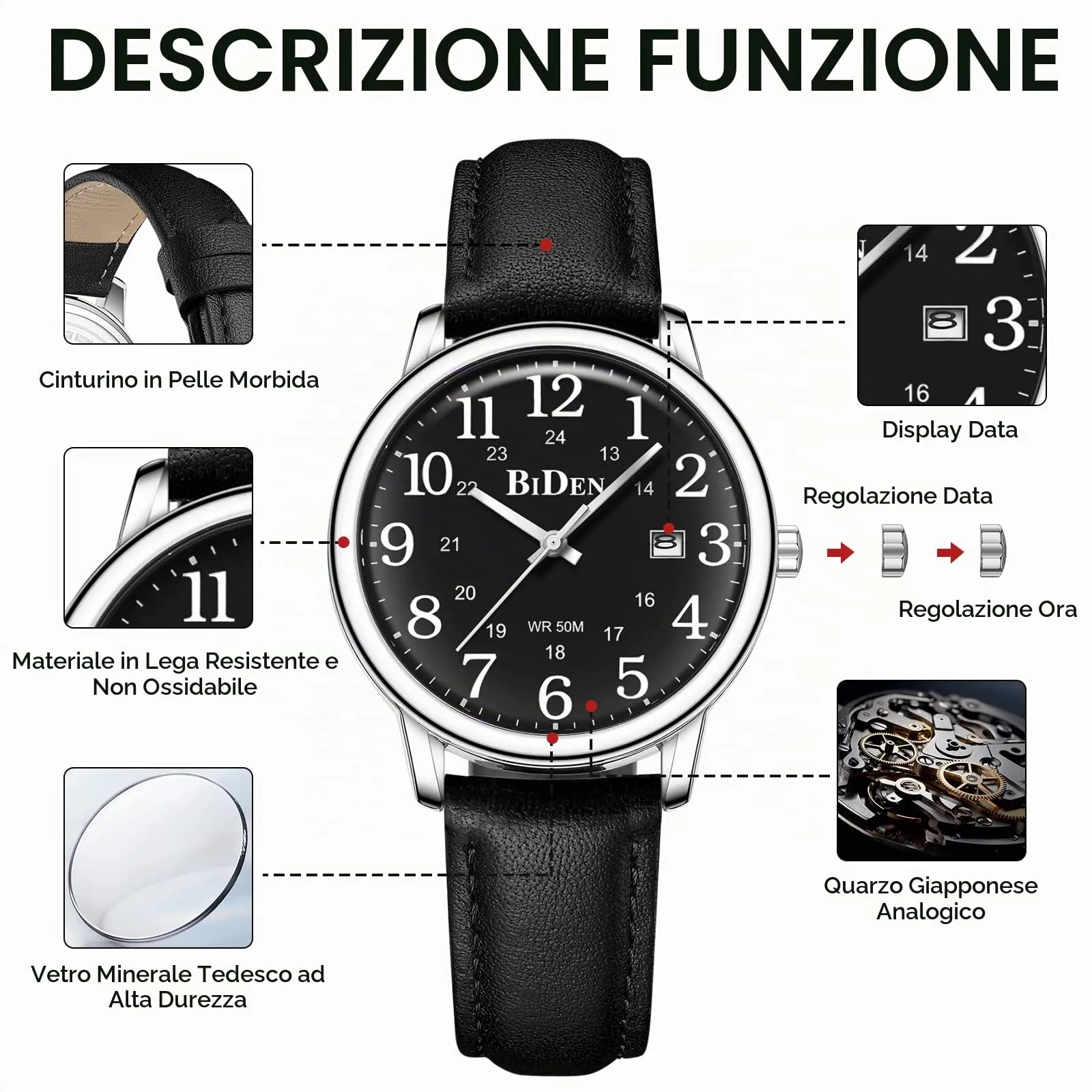HANPOSH Orologio Uomo Analogico al Quarzo Impermeabile in Pelle - immagine 8