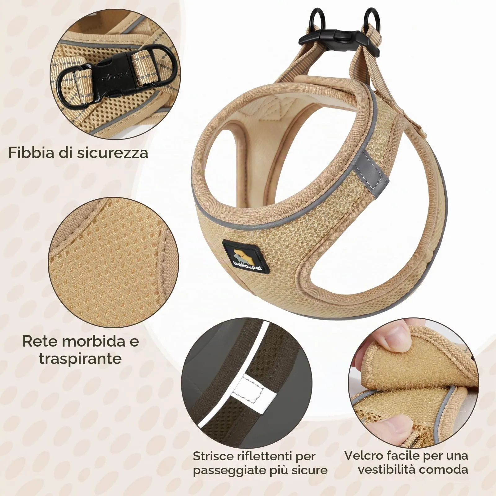 BELLA & PAL Pettorina Cane Taglia Piccola, Pettorine per Cuccioli con Guinzaglio, Step In Riflettente in Air Mesh Morbida e Traspirante, Imbracatura per Cani Poccoli, Cachi, XS - immagine 2
