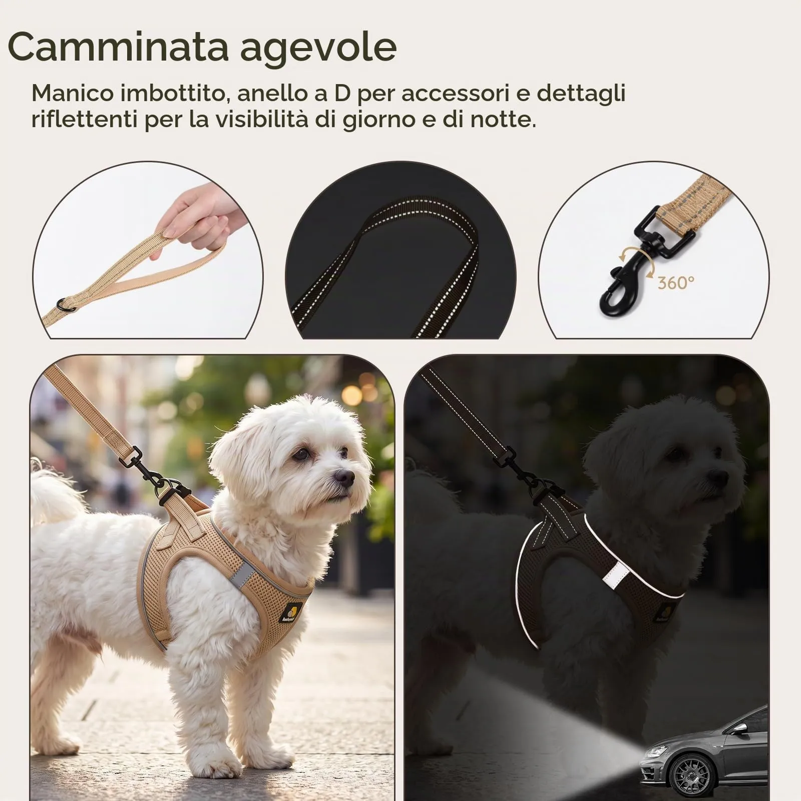 BELLA & PAL Pettorina Cane Taglia Piccola, Pettorine per Cuccioli con Guinzaglio, Step In Riflettente in Air Mesh Morbida e Traspirante, Imbracatura per Cani Poccoli, Cachi, XS - immagine 6
