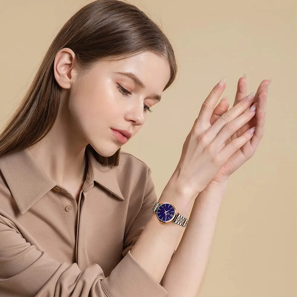 SHENGKE SK Classic Donne Orologi Moda Donne Dress Watch Solido Acciaio Inox Band Cinturino in Vera Pelle (Blue-Starry) - immagine 5