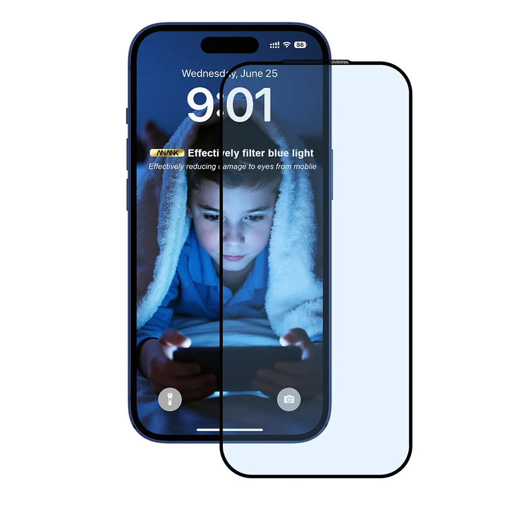 Pellicola Protettiva Schermo Anti Blue Light Anank 5X Rinforzata per Apple iPhone 17 Pro, Vetro Temperato, Full Glue, 2.5D, Nera - immagine 1