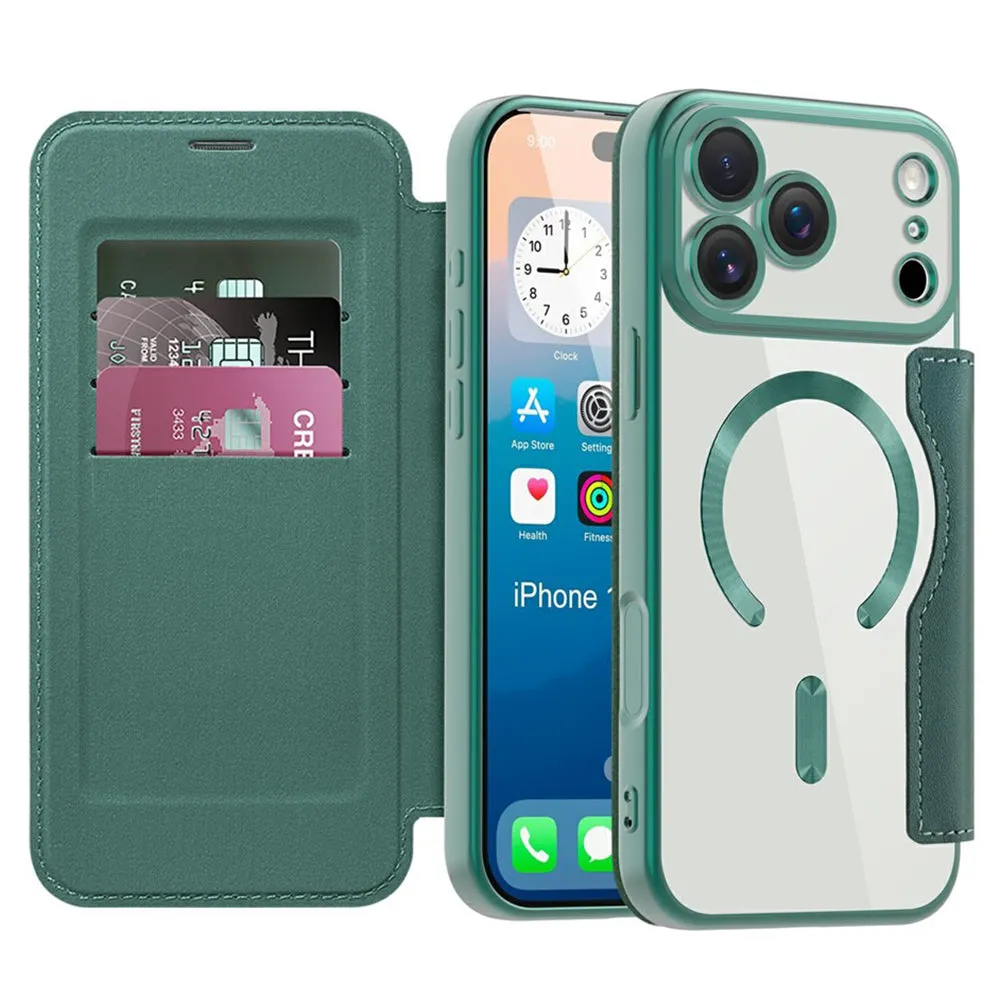 Custodia MagSafe per Apple iPhone 17 Pro Max, Techsuit, SmartMag Book, Verde - immagine 1