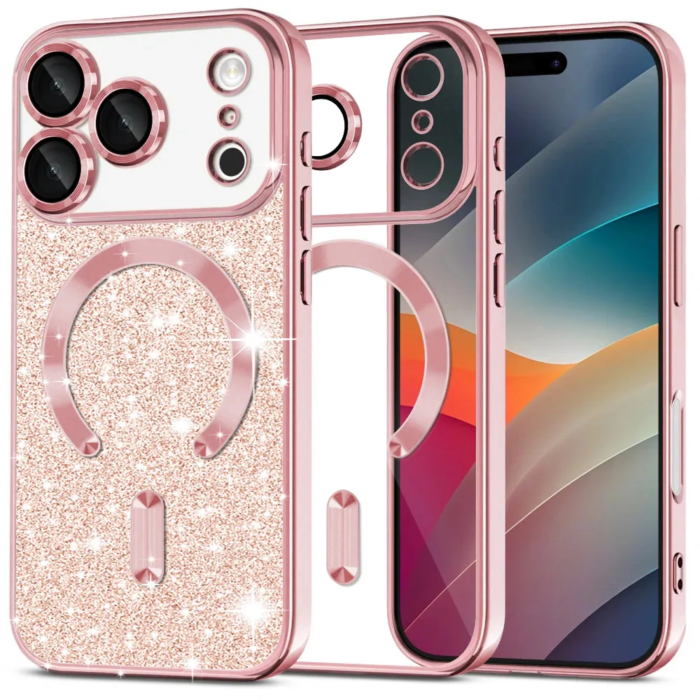 Custodia MagSafe per Apple iPhone 17 Pro Max, Techsuit, Luxury Glitter, Rosa Dorato - immagine 1