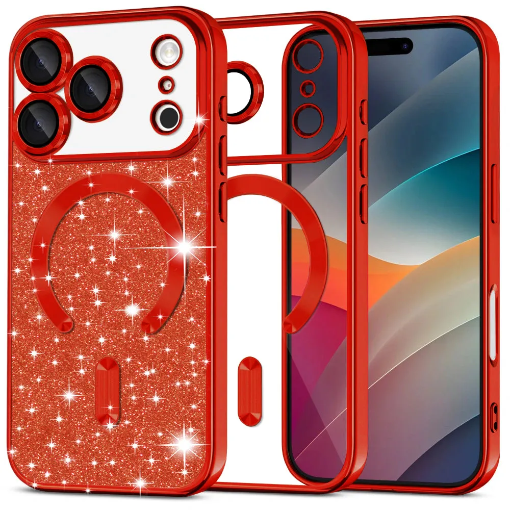 Custodia MagSafe per Apple iPhone 17 Pro Max, Techsuit, Luxury Glitter, Rossa - immagine 1