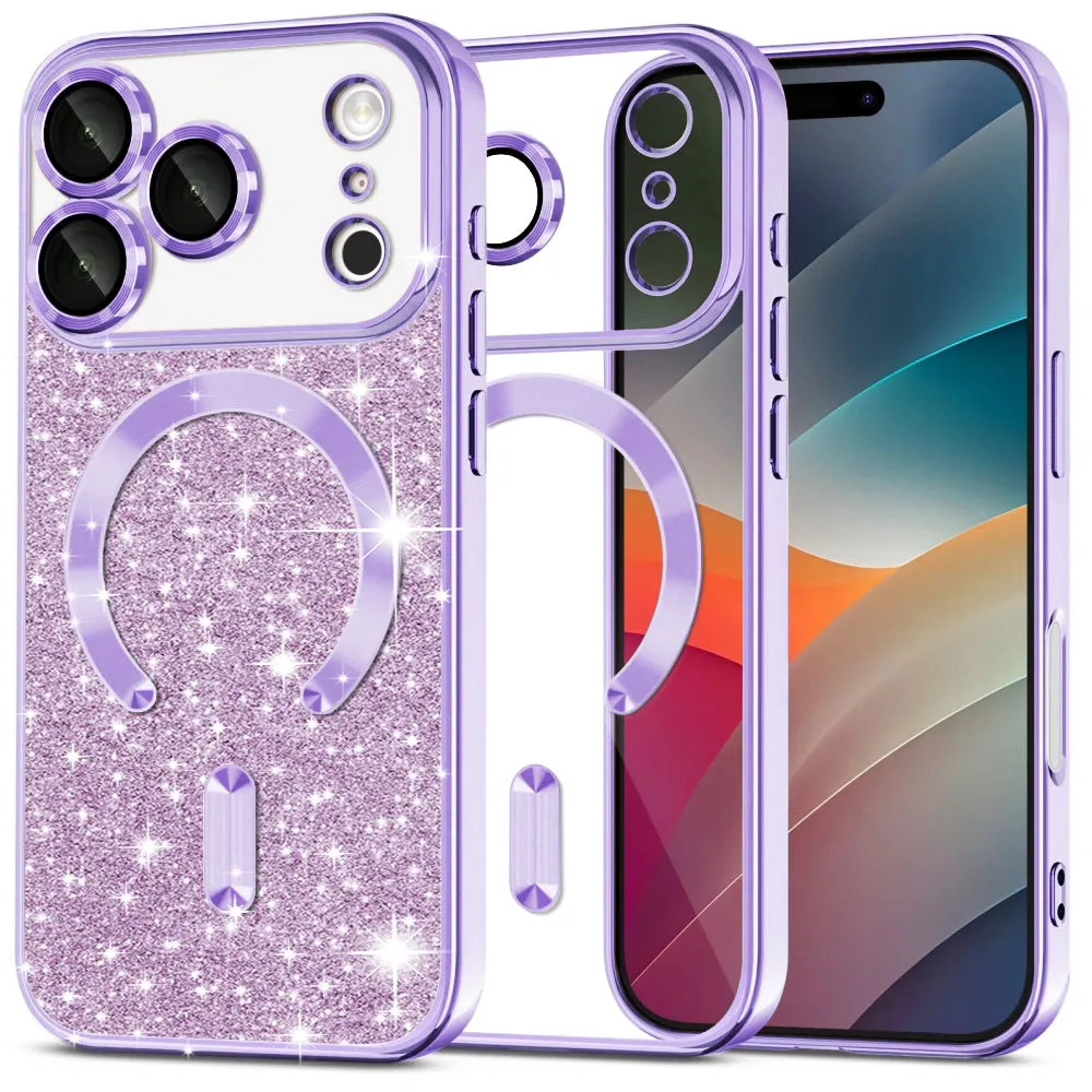 Custodia MagSafe per Apple iPhone 17 Pro Max, Techsuit, Luxury Glitter, Lilla Chiaro - immagine 1