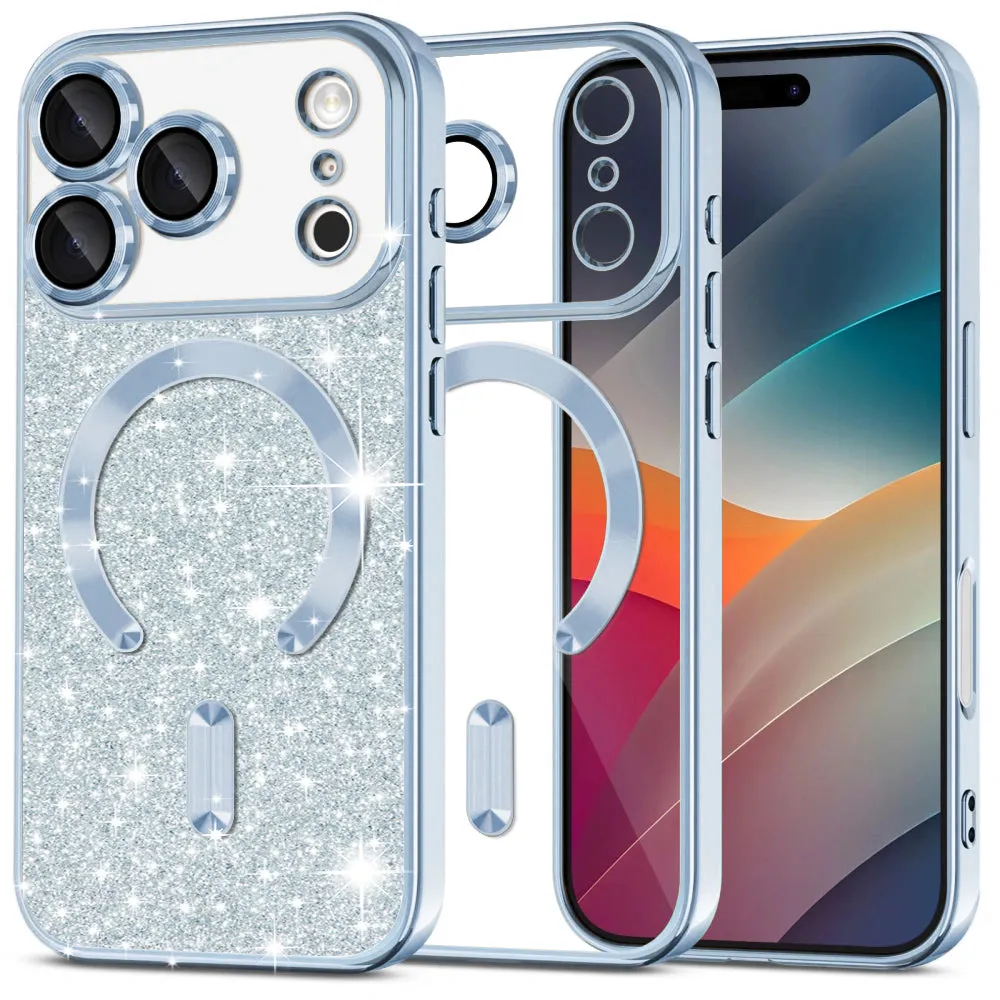 Custodia MagSafe per Apple iPhone 17 Pro Max, Techsuit, Luxury Glitter, Blu - immagine 1