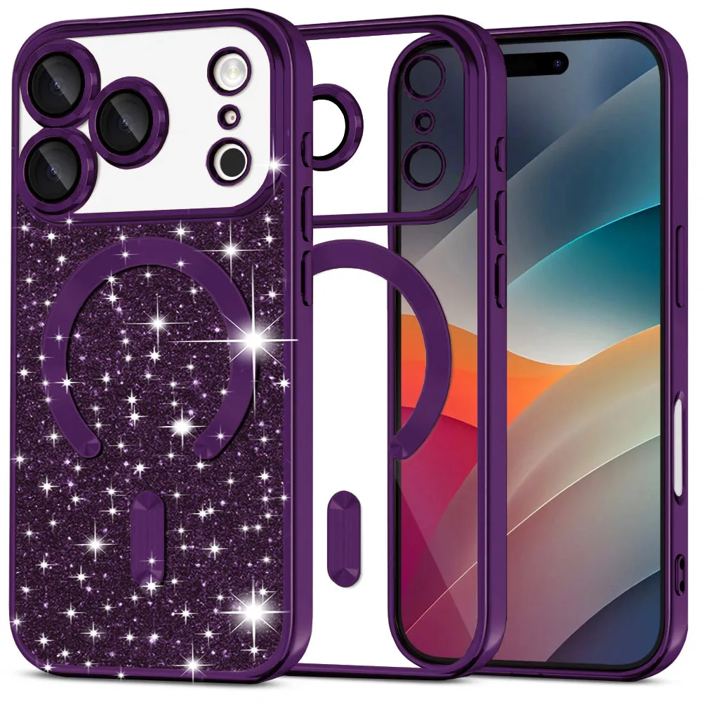 Custodia MagSafe per Apple iPhone 17 Pro Max, Techsuit, Luxury Glitter, Viola Scuro - immagine 1