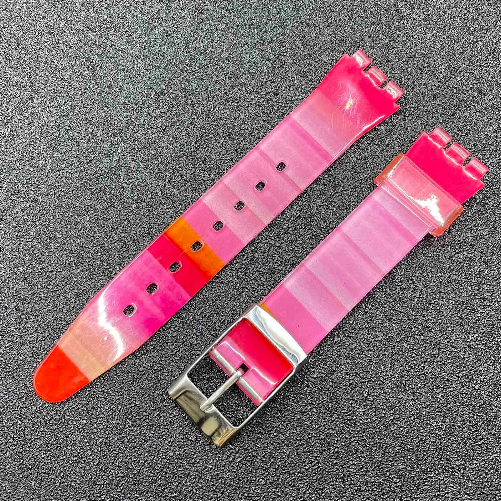 Rihahisy Cinturino in gomma di silicone con fibbia in acciaio inossidabile color argento per orologio/orologio Swatch(17mm, Stripe Red) - immagine 2