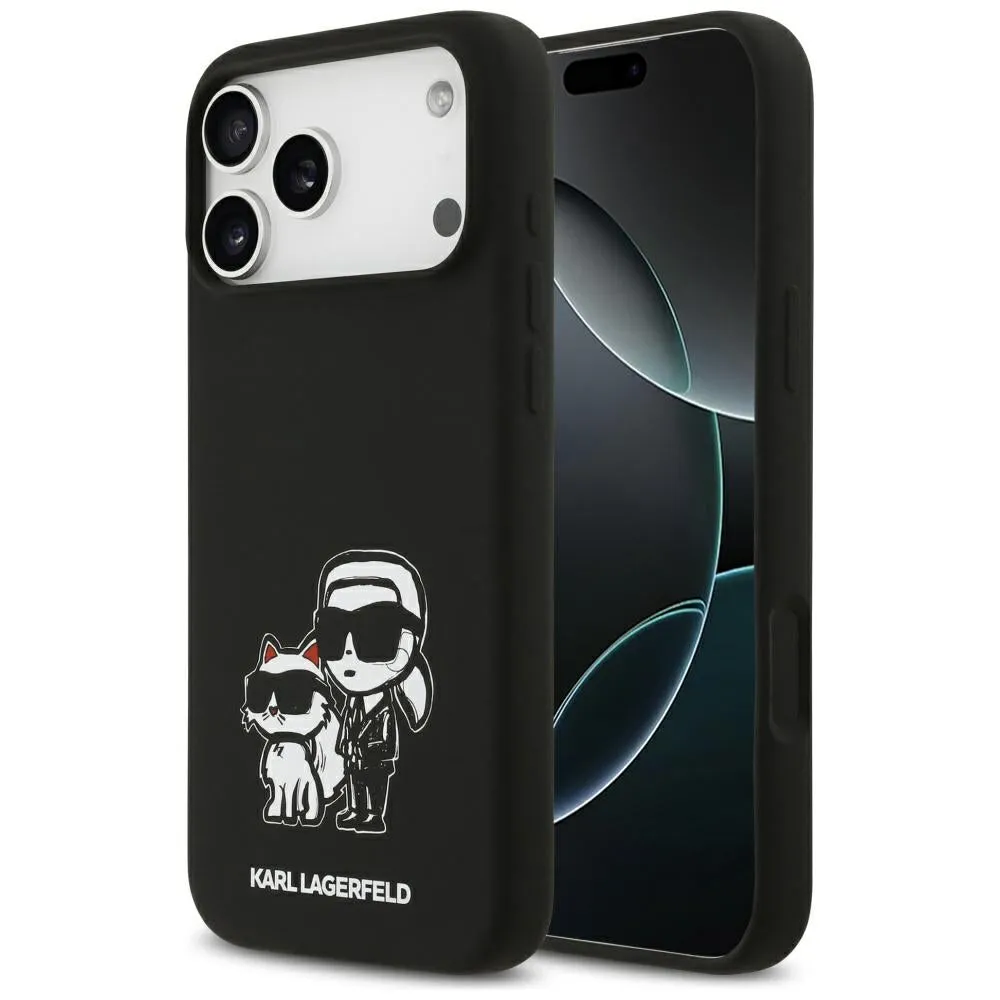 Custodia per Apple iPhone 17 Pro Max, Karl Lagerfeld, Sketch and Logo Karl & Choupette, Nera - immagine 1