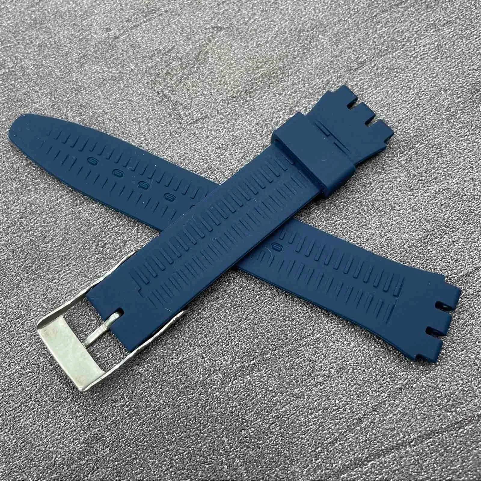 Rihahisy Cinturino in gomma di silicone con fibbia in acciaio inossidabile color argento per orologio/orologio Swatch(17mm, Purplish Blue) - immagine 4