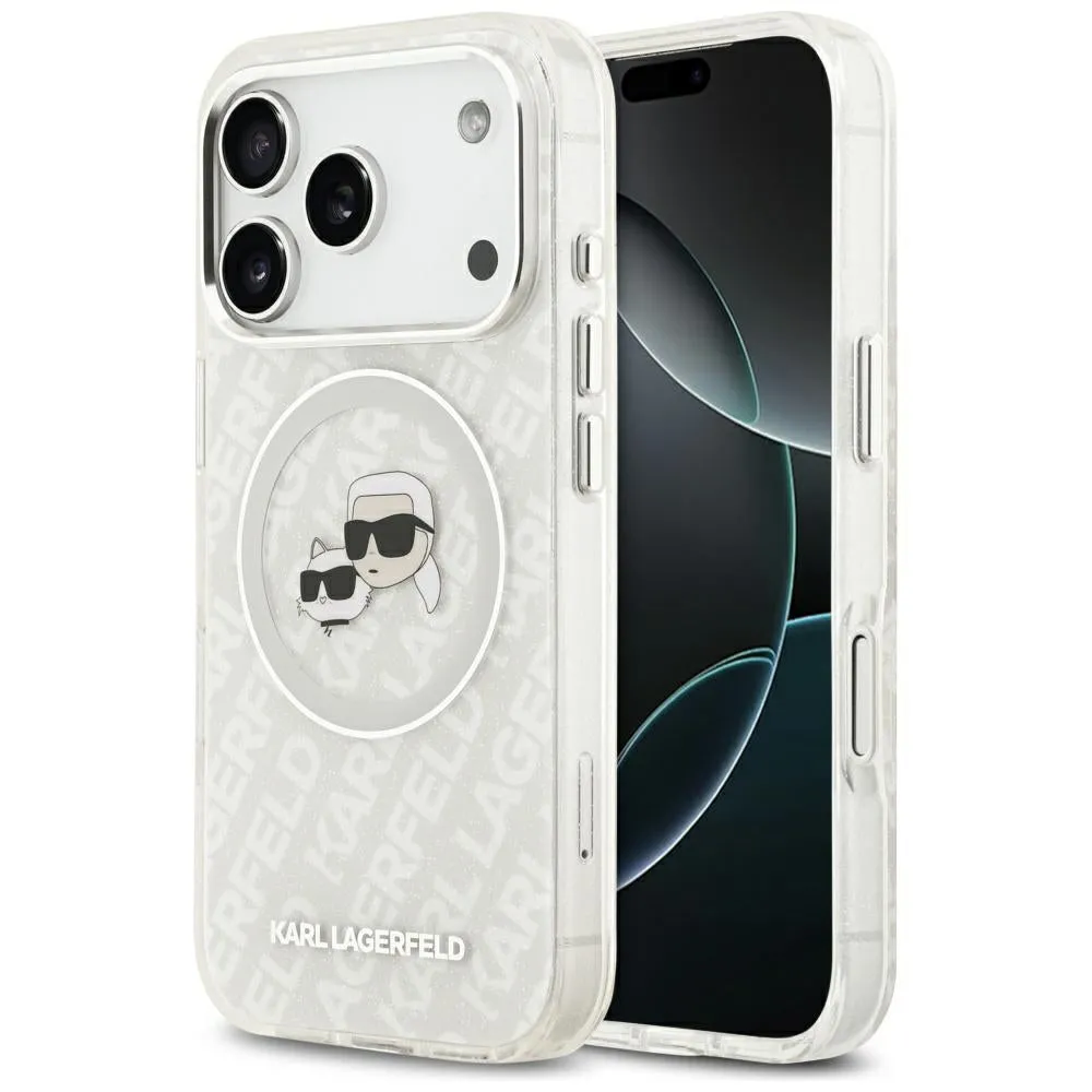 Custodia MagSafe per Apple iPhone 17 Pro Max, Karl Lagerfeld, Glitter Karl & Choupette Head, Bianca - immagine 1