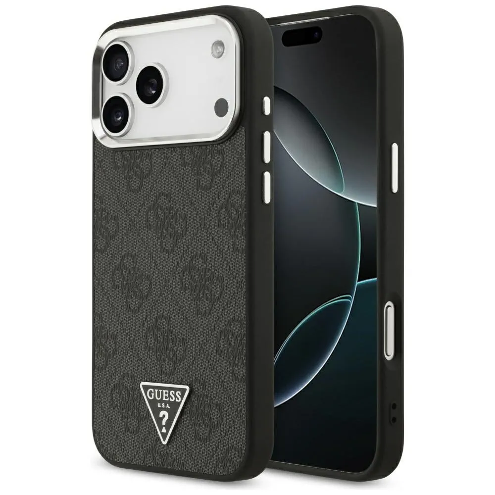 Custodia MagSafe per Apple iPhone 17 Pro Max, Guess, Logo Triangolo 4G, Nera Argentata - immagine 1