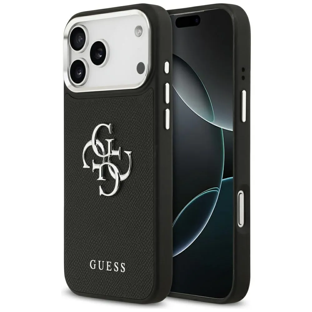 Custodia per Apple iPhone 17 Pro Max, Guess, 4G Grained Big and Classic Logo, Nera Argentata - immagine 1