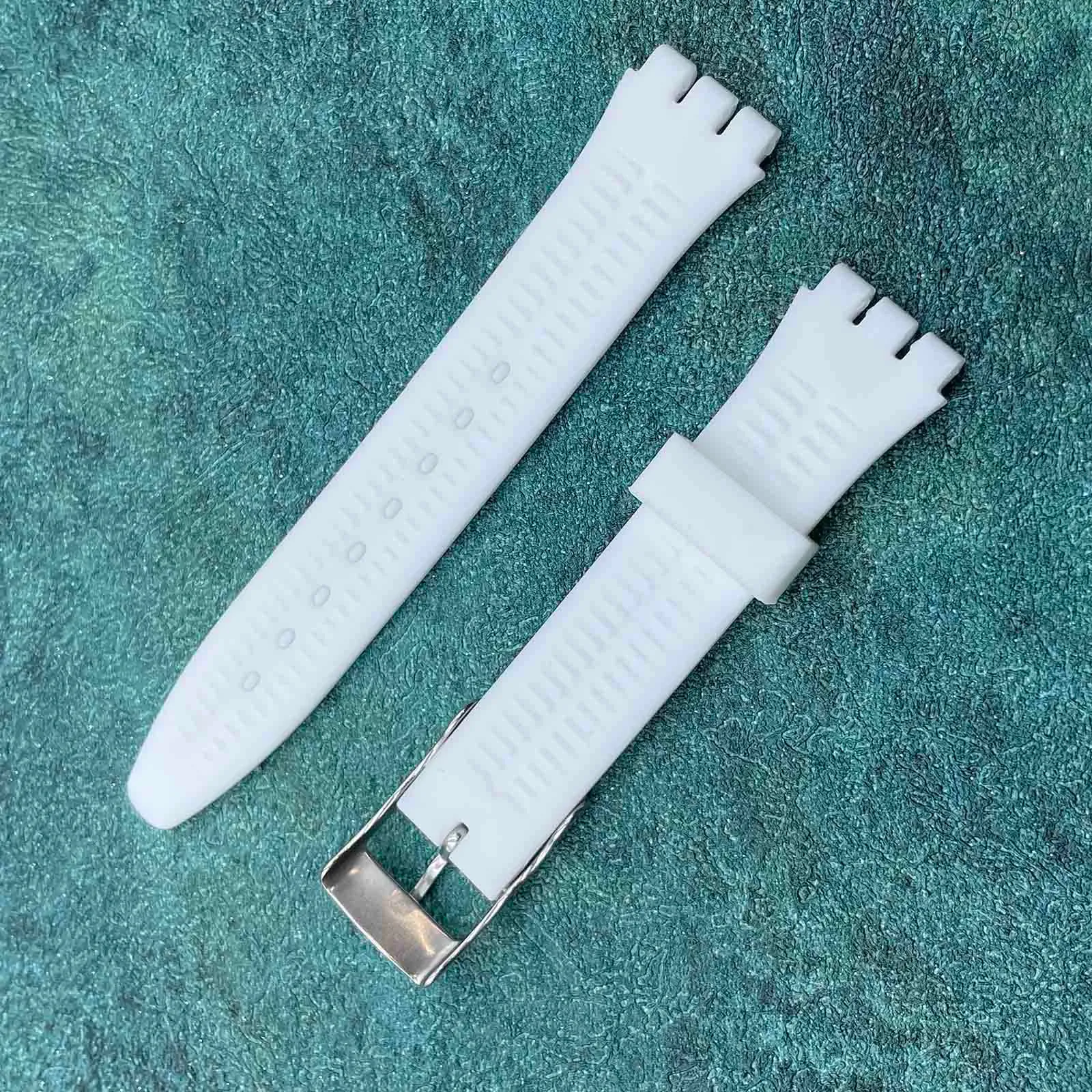 Rihahisy Cinturino in silicone di ricambio fibbia in acciaio inossidabile argento per Swatch(19mm, White) - immagine 6