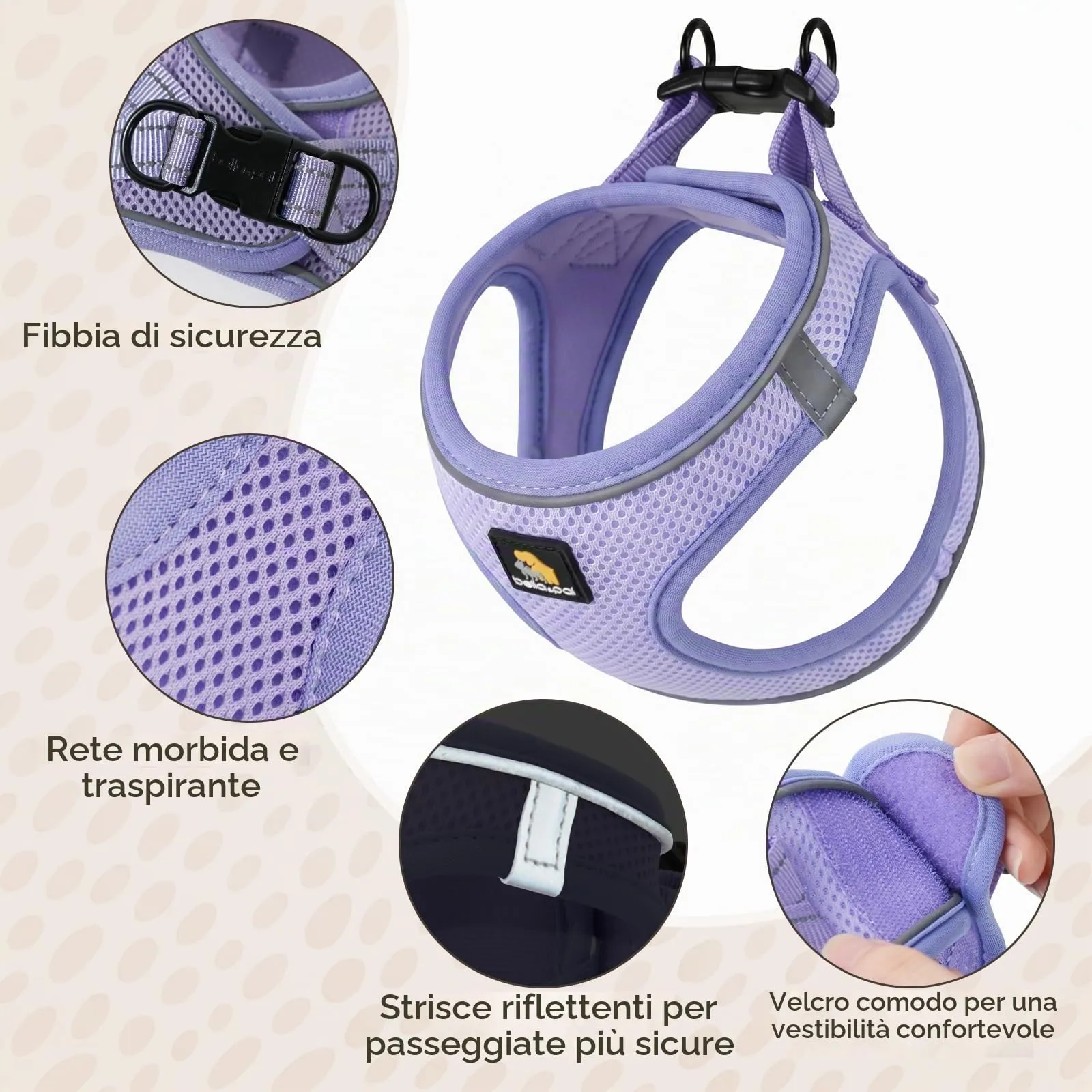 BELLA & PAL Pettorina Cane Taglia Piccola, Pettorine per Cuccioli con Guinzaglio, Step In Riflettente in Air Mesh Morbida e Traspirante, Imbracatura per Cani Poccoli, Viola, L - immagine 2