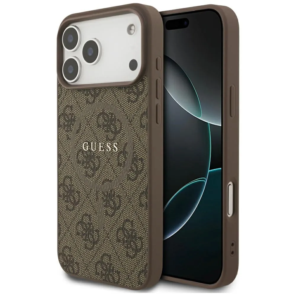 Custodia MagSafe per Apple iPhone 17 Pro Max, Guess, 4G Ring Classic Logo, Marrone - immagine 1