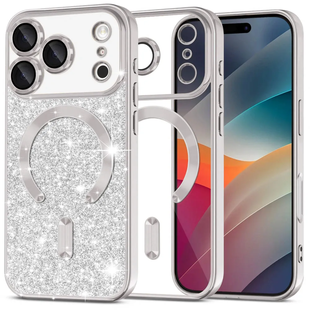 Custodia MagSafe per Apple iPhone 17 Pro, Techsuit, Luxury Glitter, Argento - immagine 1