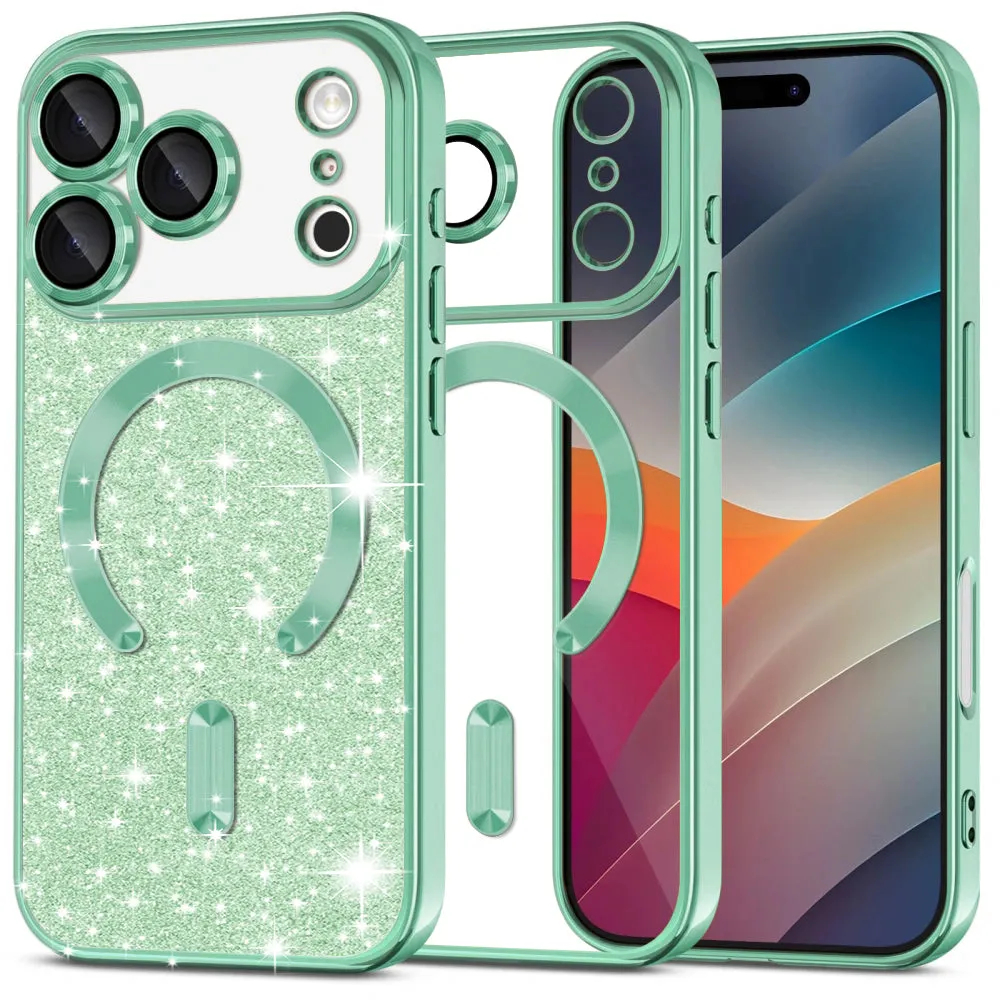 Custodia MagSafe per Apple iPhone 17 Pro, Techsuit, Luxury Glitter, Verde Chiaro - immagine 1