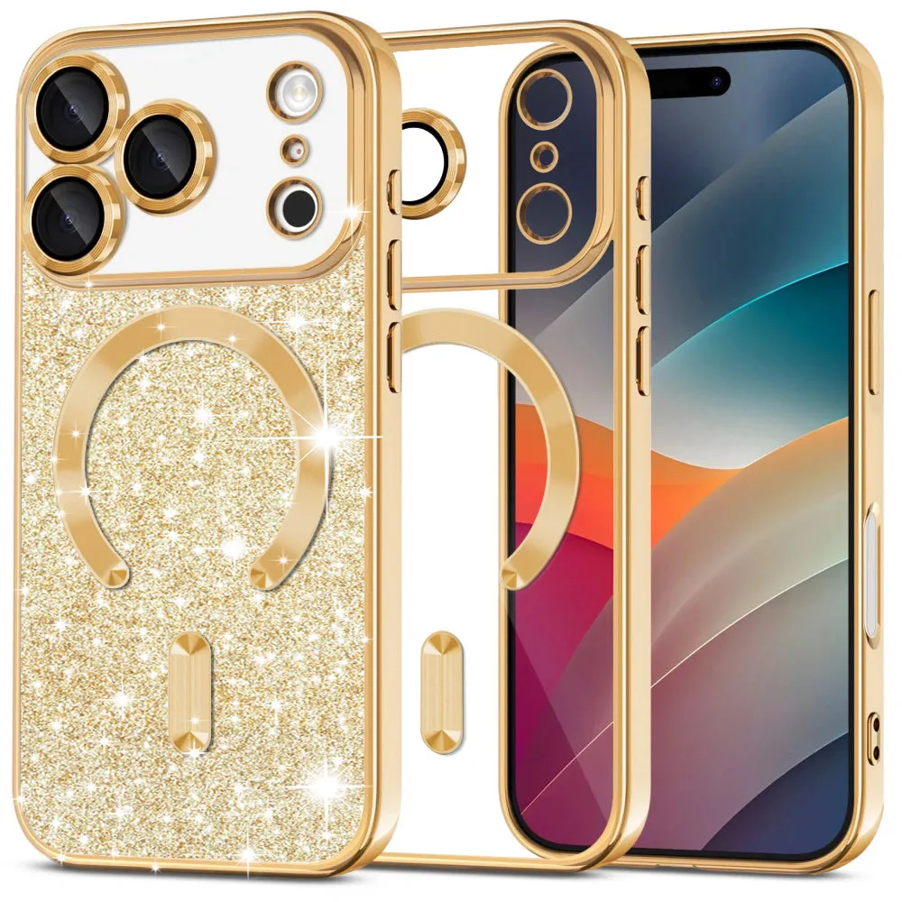 Custodia MagSafe per Apple iPhone 17 Pro, Techsuit, Luxury Glitter, Dorata - immagine 1