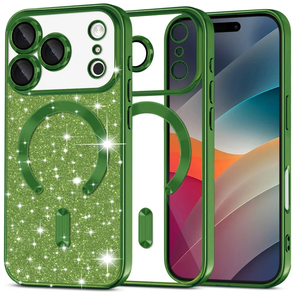 Custodia MagSafe per Apple iPhone 17 Pro, Techsuit, Luxury Glitter, Verde Scuro - immagine 1