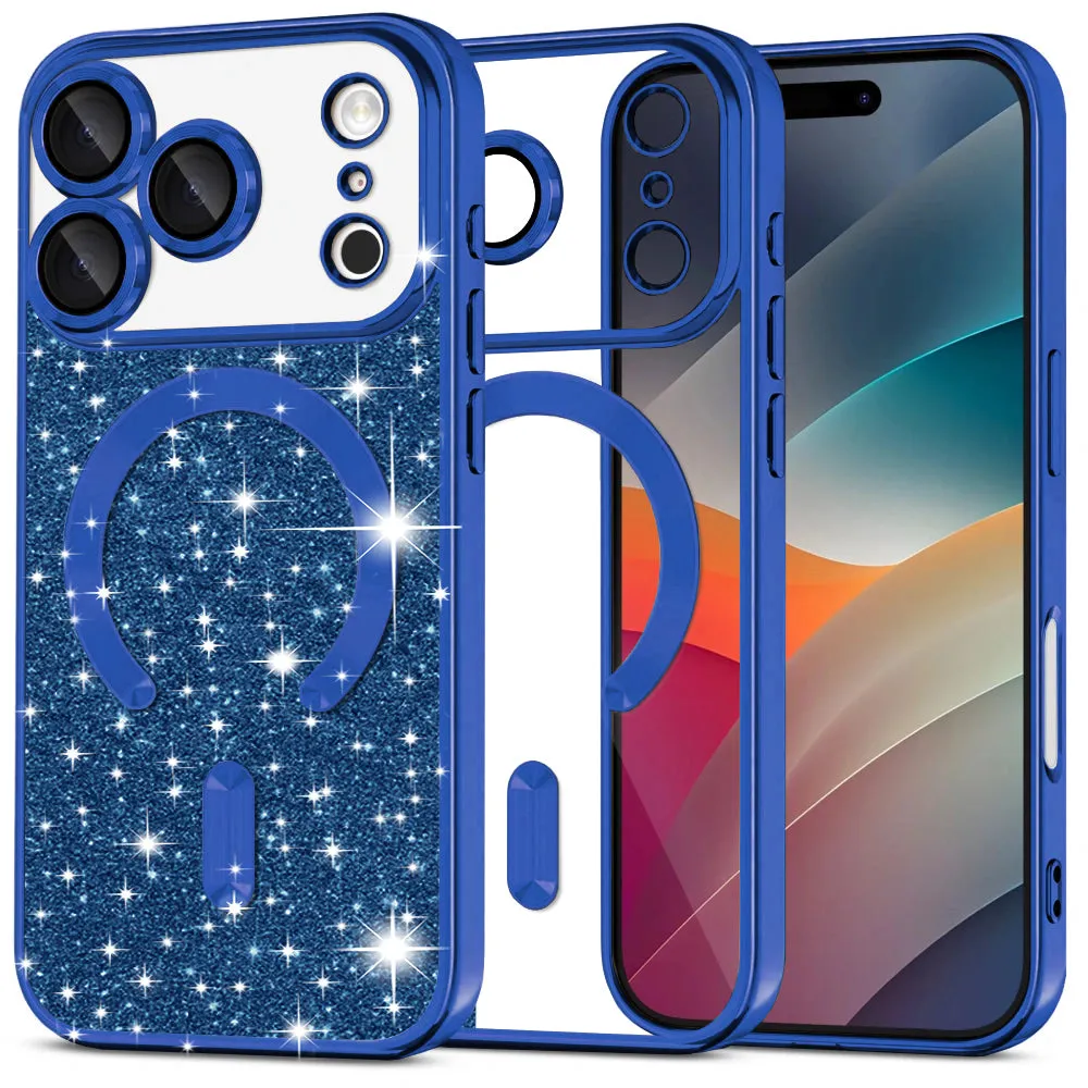 Custodia MagSafe per Apple iPhone 17 Pro, Techsuit, Luxury Glitter, Blu Scuro - immagine 1