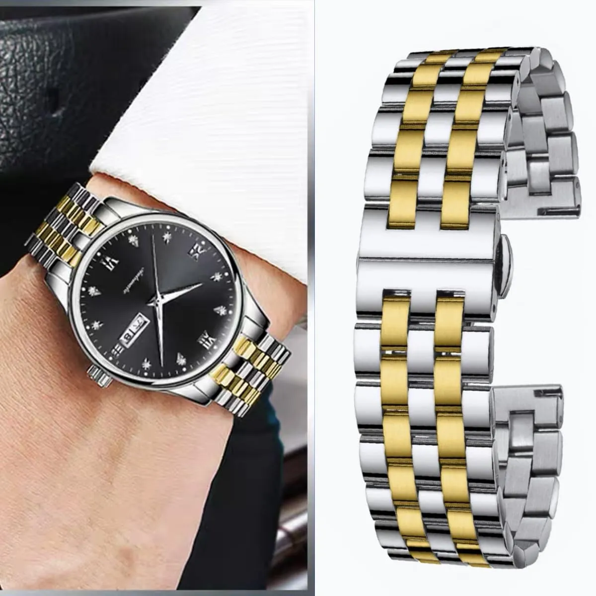 HEYOZURY Cinturini per Orologio in Metallo in Acciaio Inossidabile per Orologi con Estremità Dritta e Curva 18mm 19mm 20mm 21mm 22mm 24mm Cinturini di Ricambio in Braccialetti per Uomini Donne - immagine 6