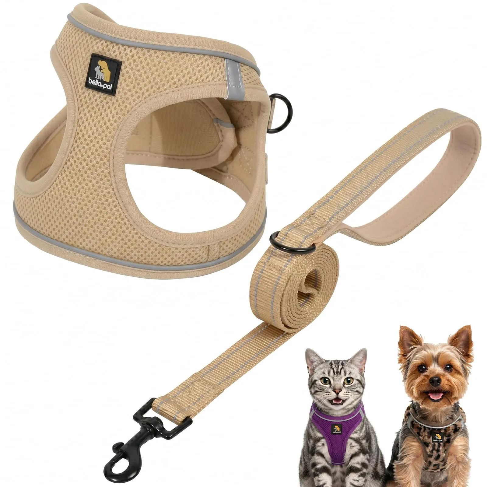 BELLA & PAL Pettorina Cane Taglia Piccola, Pettorine per Cuccioli con Guinzaglio, Step In Riflettente in Air Mesh Morbida e Traspirante, Imbracatura per Cani Poccoli, Cachi, L - immagine 1