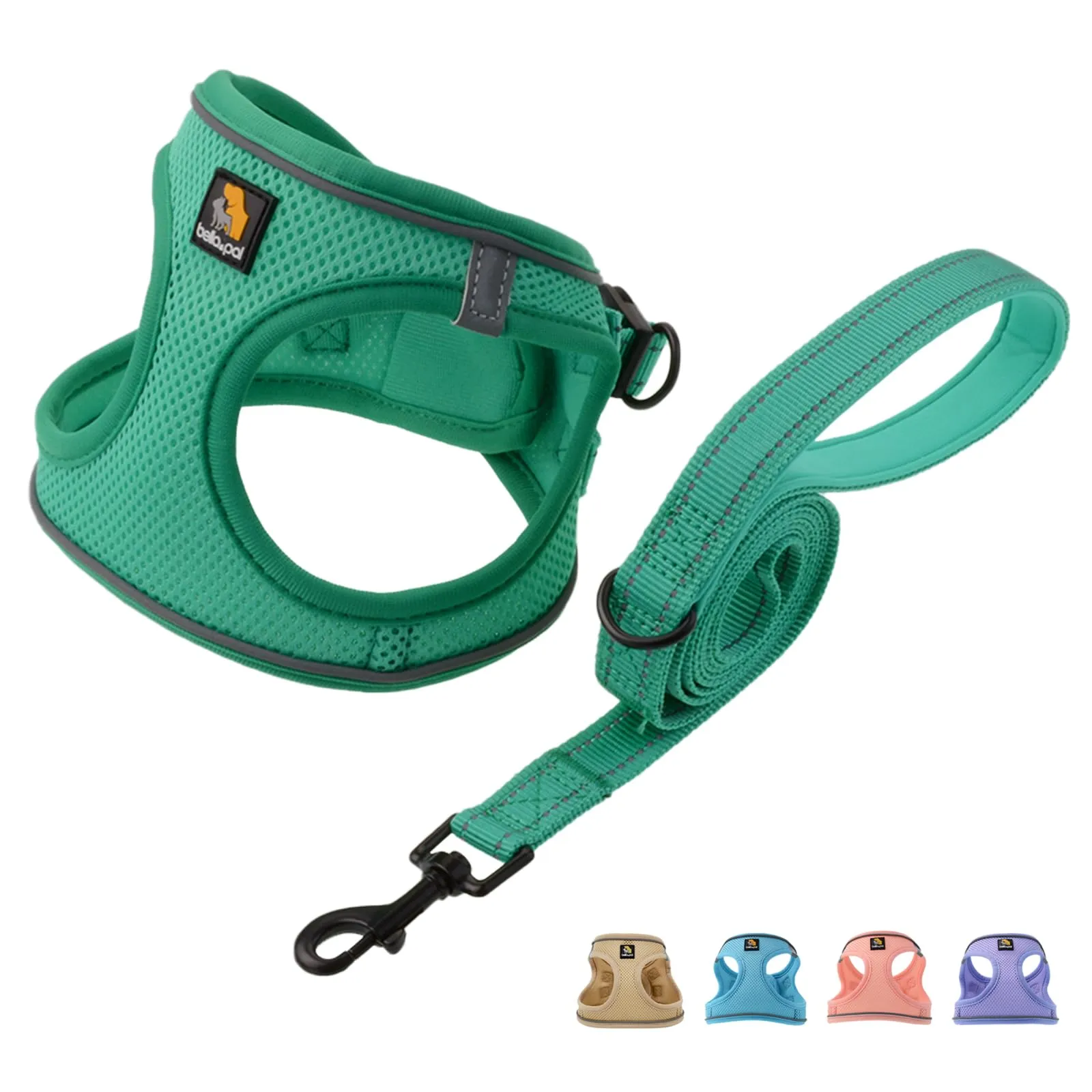 BELLA & PAL Pettorina Cane Taglia Piccola, Pettorine per Cuccioli con Guinzaglio, Step In Riflettente in Air Mesh Morbida e Traspirante, Imbracatura per Cani Poccoli, Verde, L - immagine 1