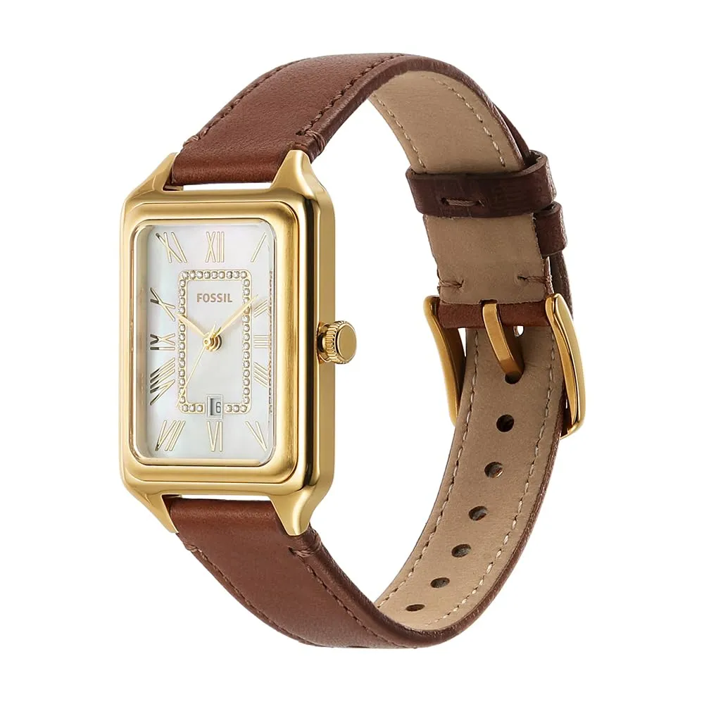 Fossil Orologio Raquel da donna, Movimento al quarzo a tre lancette con cinturino in pelle, 26 mm, Marrone e bianco - immagine 3