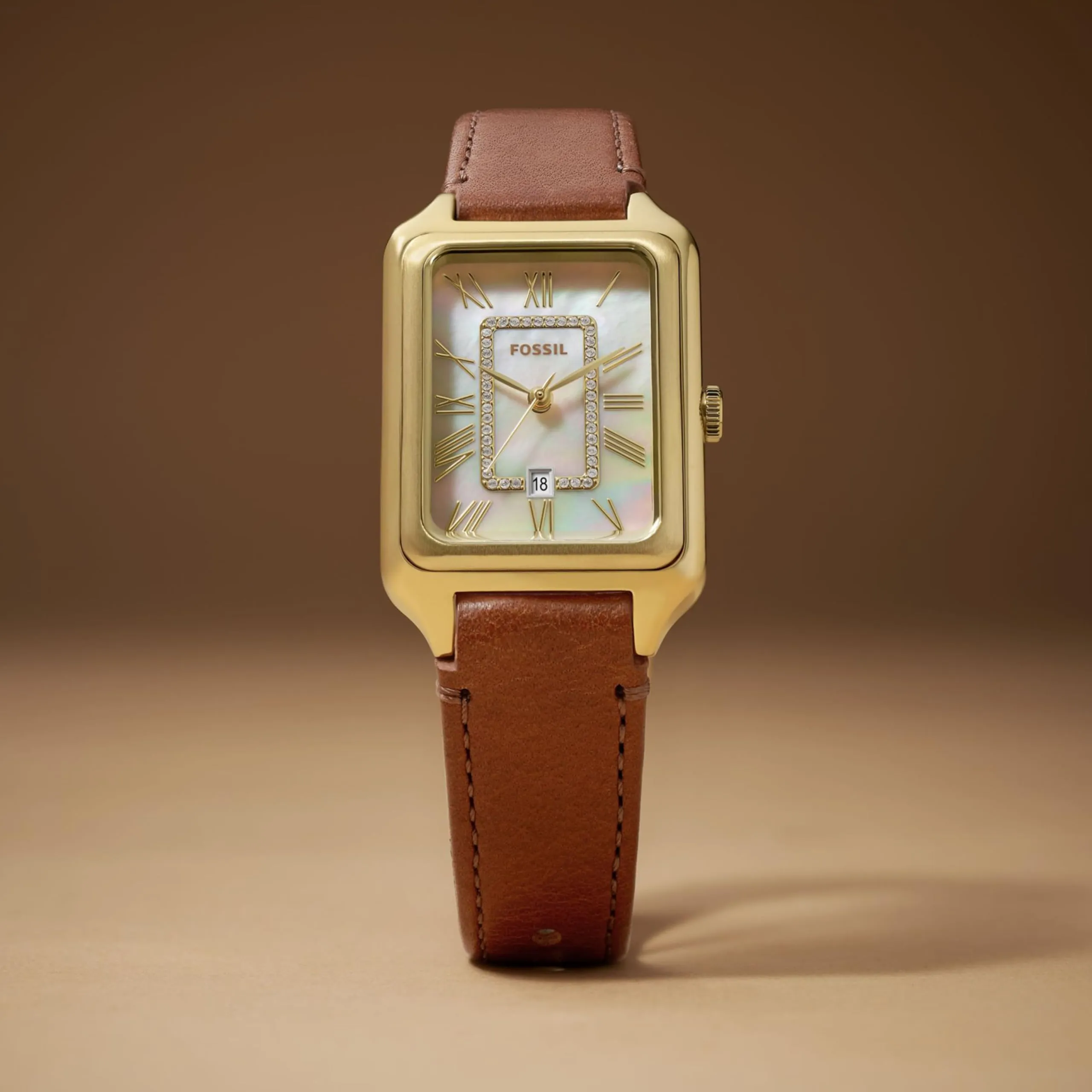 Fossil Orologio Raquel da donna, Movimento al quarzo a tre lancette con cinturino in pelle, 26 mm, Marrone e bianco - immagine 5