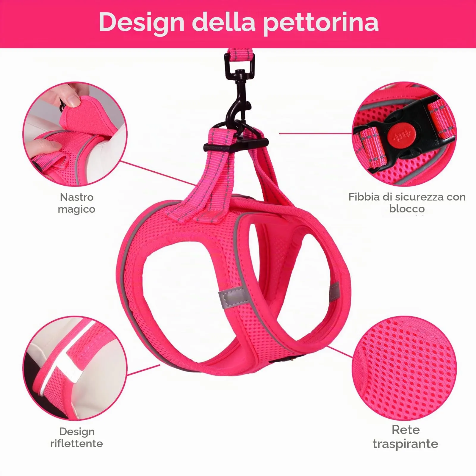 BELLA & PAL Pettorina Cane Taglia Piccola, Pettorine per Cuccioli con Guinzaglio, Step In Riflettente in Air Mesh Morbida e Traspirante, Imbracatura per Cani Poccoli, Fucsia, L - immagine 2