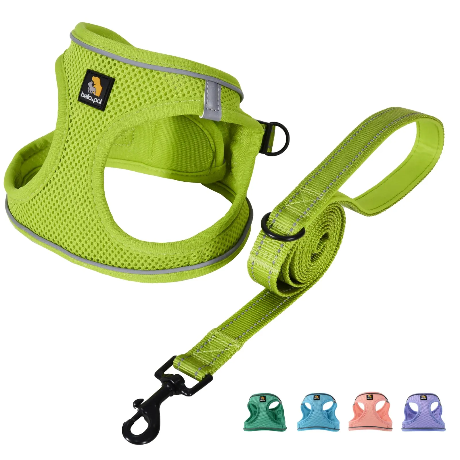 BELLA & PAL Pettorina Cane Taglia Piccola, Pettorine per Cuccioli con Guinzaglio, Step In Riflettente in Air Mesh Morbida e Traspirante, Imbracatura per Cani Poccoli, Avocado, M - immagine 1