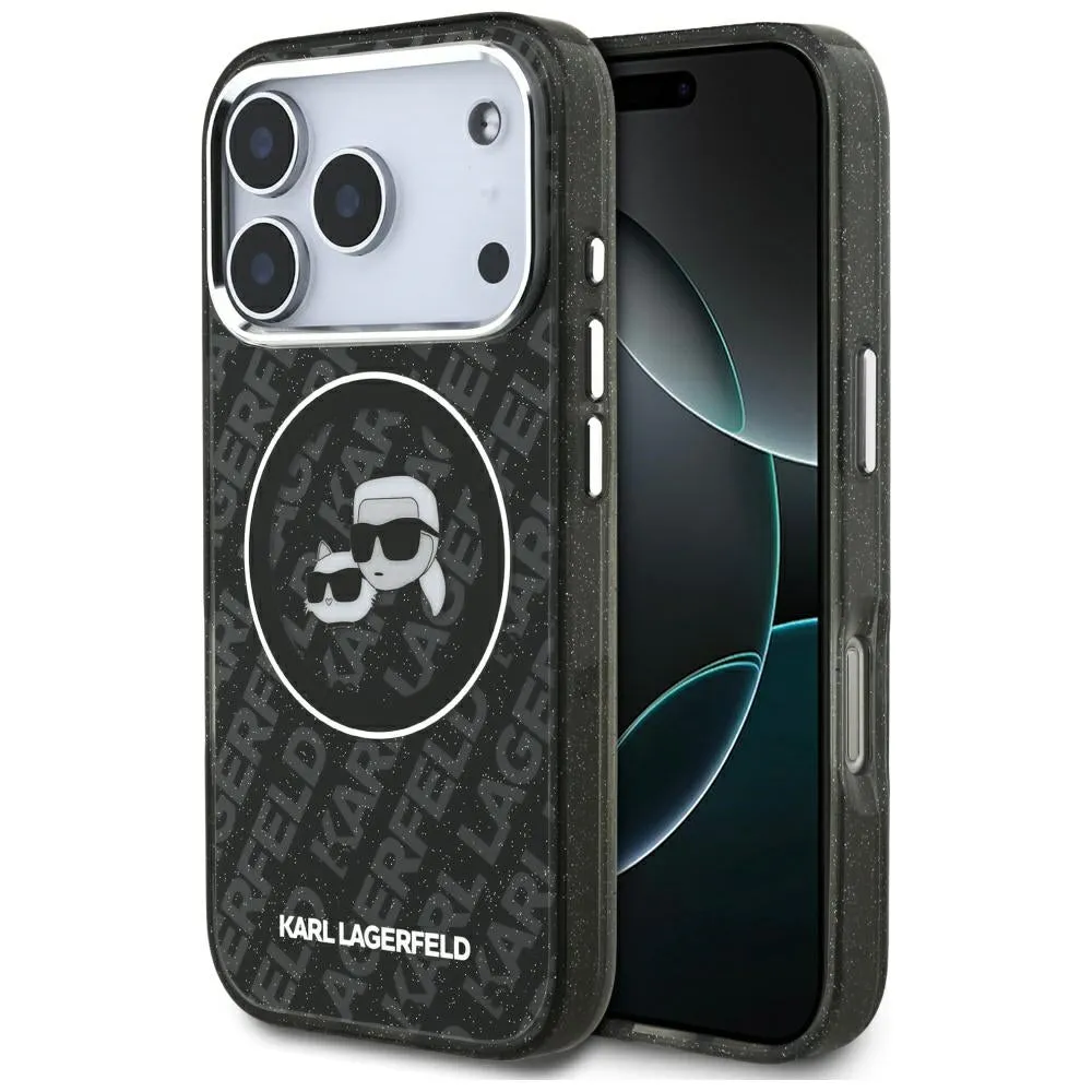 Custodia MagSafe per Apple iPhone 17 Pro, Karl Lagerfeld, Glitter Karl & Choupette Head, Nera - immagine 1