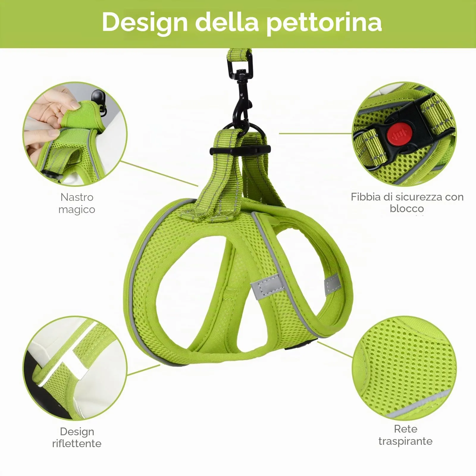 BELLA & PAL Pettorina Cane Taglia Piccola, Pettorine per Cuccioli con Guinzaglio, Step In Riflettente in Air Mesh Morbida e Traspirante, Imbracatura per Cani Poccoli, Avocado, S - immagine 2