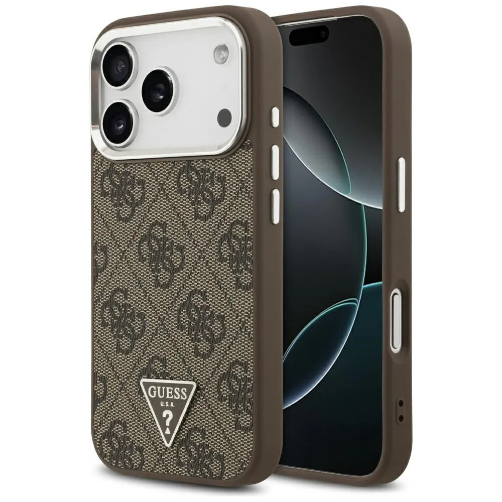 Custodia MagSafe per Apple iPhone 17 Pro, Guess, Logo Triangolo 4G, Marrone Argentato - immagine 1