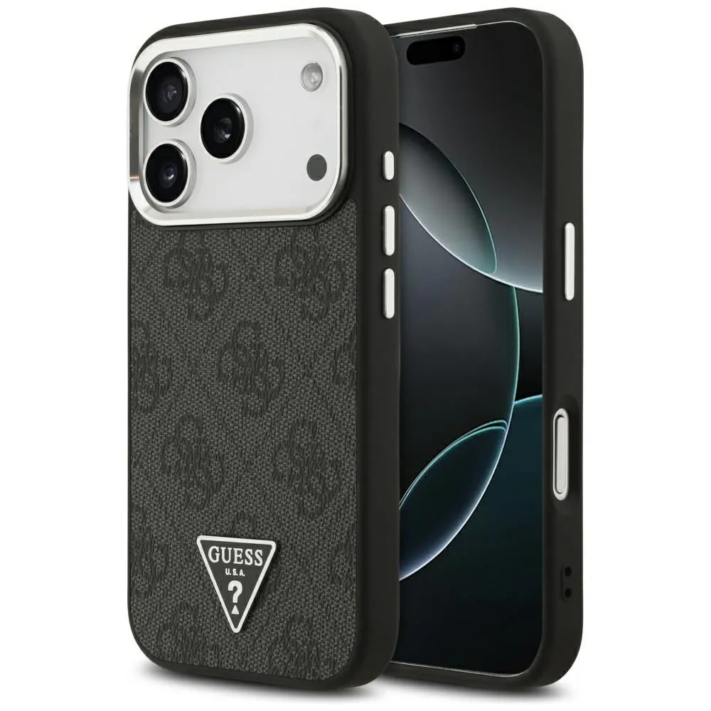 Custodia MagSafe per Apple iPhone 17 Pro, Guess, Logo Triangolo 4G, Nera Argentata - immagine 1