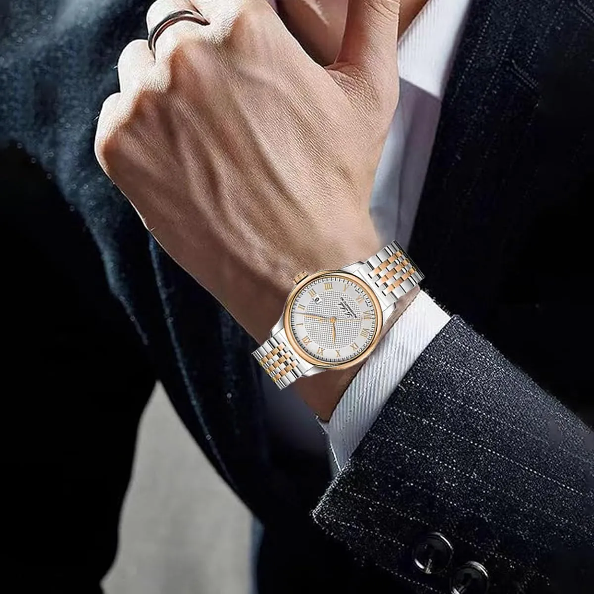 FOUUA Cinturino per Orologio in Acciaio Inossidabile con Estremità Dritta e Curva Cinturino per Orologio in Metallo Solido Premium 16mm 18mm 19mm 20mm 22mm per Uomo Donna - immagine 5