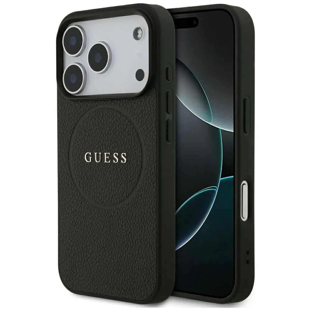 Custodia MagSafe per Apple iPhone 17 Pro, Guess, Grained Gold Ring, Nera - immagine 1