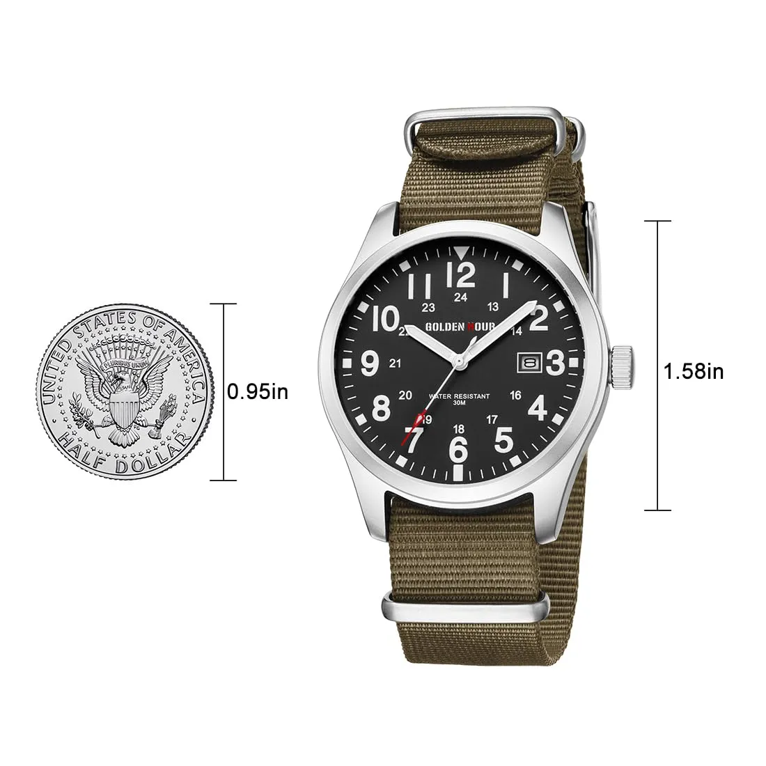 GOLDEN HOUR Orologio da Uomo Militare Analogico con Cinturino in Nylon, Orologio Sportivo Casual con Quadrante Facile Lettura 12/24H, Lancette Luminose, Impermeabile 3ATM - immagine 3